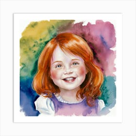 Watercolor Portrait Of A Little Girl 1 Art Print