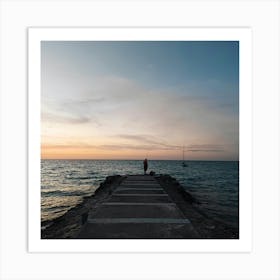 Sunset At The Pier In Antigua Art Print