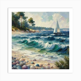 Sailboat On The Beach, Acrylic Painting Style 10 Art Print