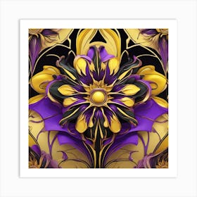 Yellow And Purple Abstract Flower Art Print