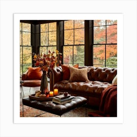 Autumn Living Room Embracing The Essence Of Comfort With A Palette Of Warm Oranges Reds And Golds (4) Art Print