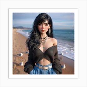 Asian Girl On The Beach 1 Art Print