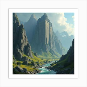 A Majestic Mountain With Ancient, Mystical Runes Carved Into The Rock 1 Art Print