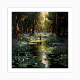 Knitted Serenity: Irises by the Riverbank Art Print