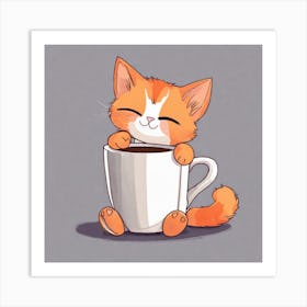 Cute Orange Kitten Loves Coffee Square Composition 39 Art Print