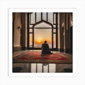 Muslim Man Praying At Sunset Art Print