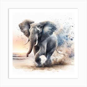 Elephant In Motion, Elephant Watercolour Art Print 3 Art Print