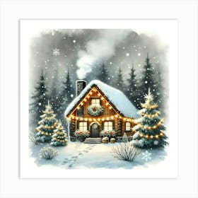 Christmas House In The Snow Art Print