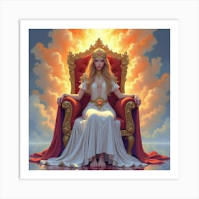 Hera On A Regal Throne, Surrounded By Divine Aura Watercolor 1 Art Print