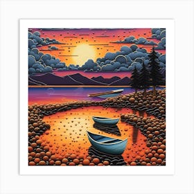 Boats At Sunset Art Print