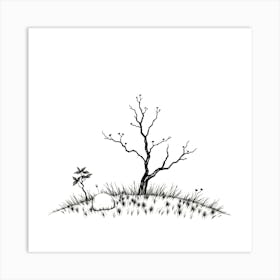 Bare Tree In The Grass Art Print