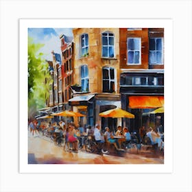 Amsterdam Cafes.Amsterdam city.summer. Cafes. Passersby, sidewalks. Oil colors. 12 Art Print