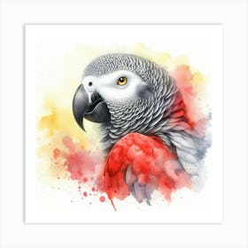 Watercolor African Grey Parrot 1 Póster