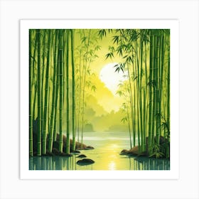 A Stream In A Bamboo Forest At Sun Rise Square Composition 357 Art Print