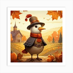 An Endearing Cartoon Character Of A Pilgrim Bird Typically Found Around A Thanksgiving Feast Situa (2) 1 Art Print