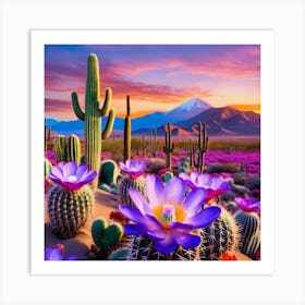 Cactus Flowers At Sunset Art Print