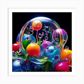 3d Bubbles Colors Dimensional Objects Illustrations Shapes Plants Vibrant Textured Spheric (23) Art Print