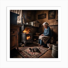 Old Woman And Cat Art Print