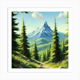 Path To The Mountains trees pines forest 10 Art Print