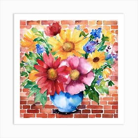 Watercolor Flowers In A Vase Art Print