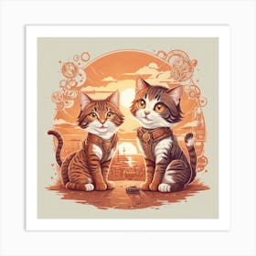 Steampunk Cats Art Print