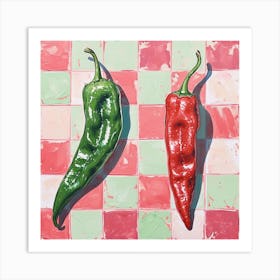 Red & Green Chillis Checkerboard 3 Art Print