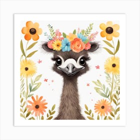 Floral Baby Ostrich Nursery Illustration (5) Art Print