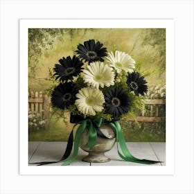 Rustic April Birth Flower Daisy Black Green Art Print (3) Art Print