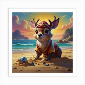 Deer On The Beach 10 Art Print