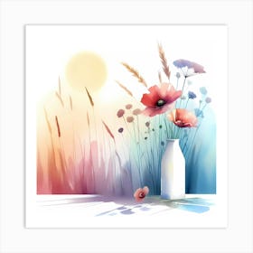 Watercolor Flowers In A Vase 2 Art Print