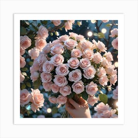 Pink Roses Bouquet Art Print