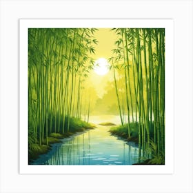 A Stream In A Bamboo Forest At Sun Rise Square Composition 384 Art Print