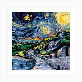 Pop Culture Painting Van Gogh Starry Night The Great Wall (1) Art Print