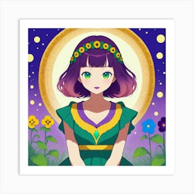 Anime Girl In Green Dress Art Print