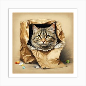 Cat In A Bag 2 Art Print