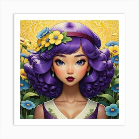 Fairytale Girl With Purple Hair Art Print