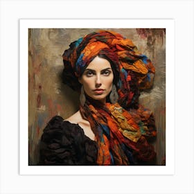 Portrait Of A Woman Wearing A Scarf Art Print