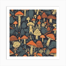 Seamless Pattern With Mushrooms 3 Art Print