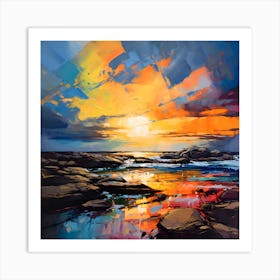 Abstract Colorful Rocky Lagoon Sunset Art Print