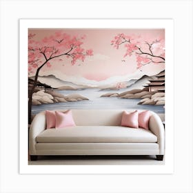 Asian Wall Art pink couch Art Print