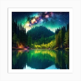 Night Sky Over Lake 13 Art Print