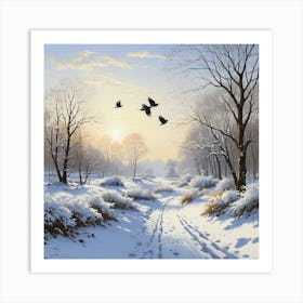 Crows In The Snow Art Print