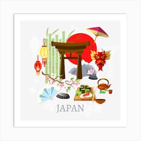 Japanese Symbols Culture Of Japan Tradition Illustration Japan Culture Food Geisha Art Print