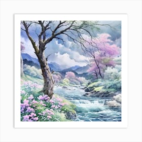 Sakura River Art Print