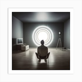 Man Sitting In Front Of A Light Art Print