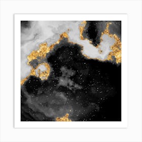 100 Nebulas in Space with Stars Abstract in Black and Gold n.059 Art Print