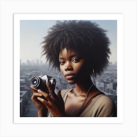 Portrait Of A Woman With A Camera Art Print