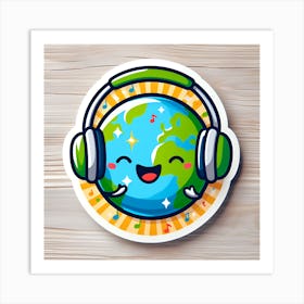 Earth With Headphones 1 Art Print