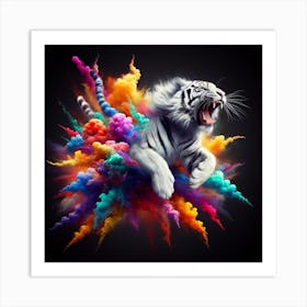 White Tiger With Colorful Smoke Art Print