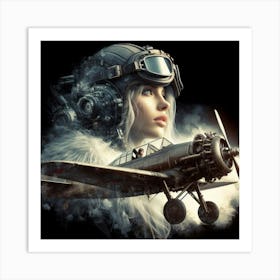 Portrait Of A Girl With An Airplane Art Print